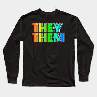 They/Them Pronouns - Retro Style Rainbow Design Long Sleeve T-Shirt